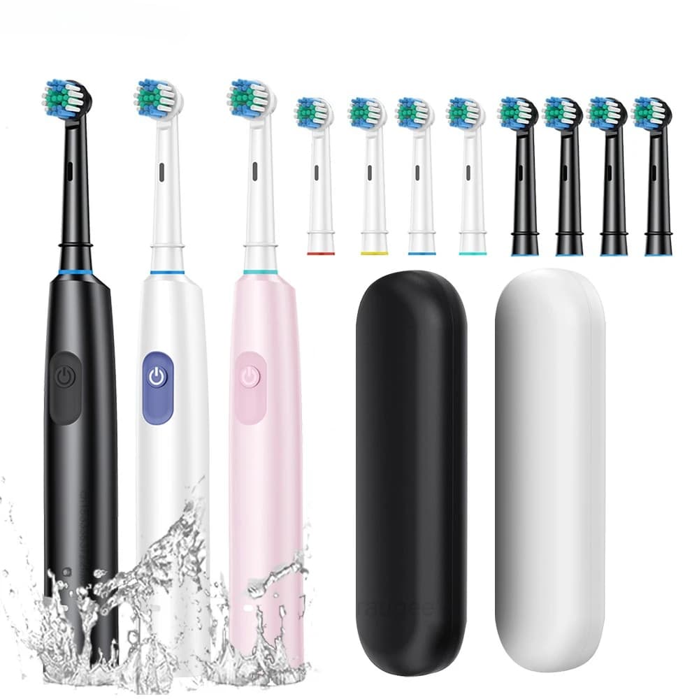 Electric rotating brush for deep cleaning and teeth whitening for adults, ultrasonic brush with 4/8 spare heads