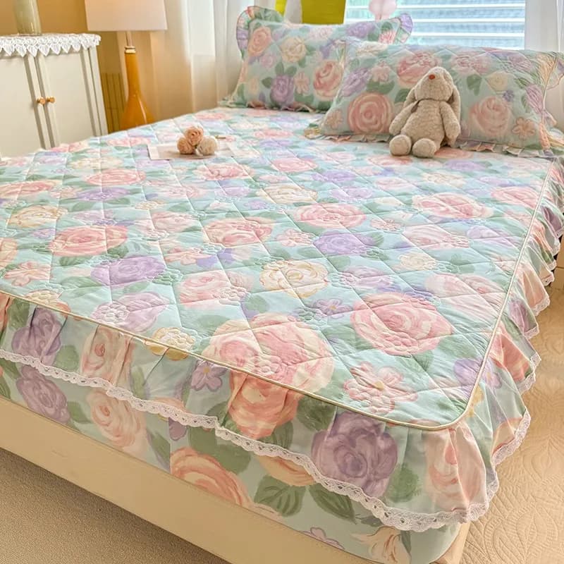 Pure Cotton Bedsheet Cover 100% Cotton Mattress Protective Cover Dust-Proof All Inclusive Lace Bed Cover