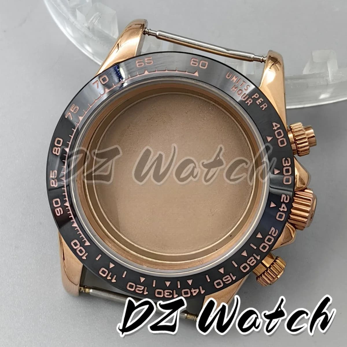DZ 39MM DTN Stainless Steel Rose Gold Watch Case Black/Blue Chronograph Ceramic Bezel Waterproof Fit VK63 VK63A Quarzt Movement