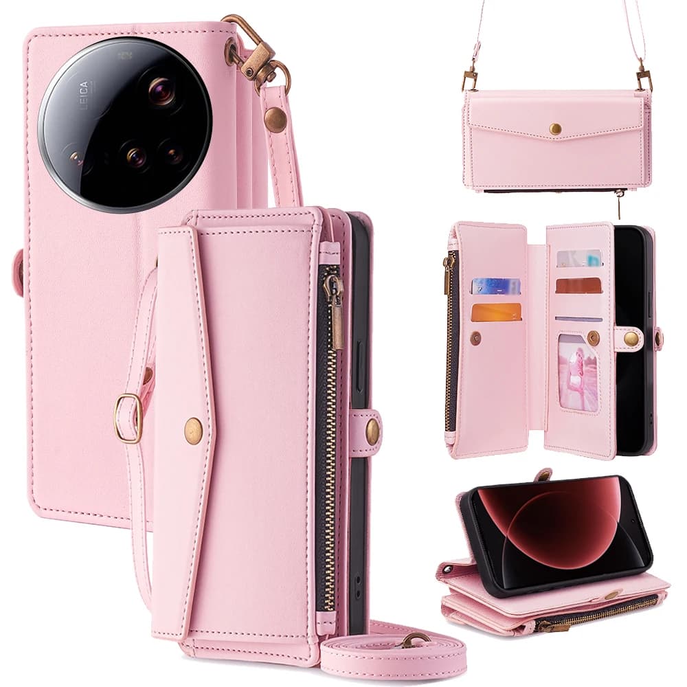 Multi Cards Wallet Case For Poco X8 Pro Max M8 Pro F7 F6 X7 X6 X5 X3 NFC Crossbody Leather Lanyard Wrist Strap Flip Cover Funda