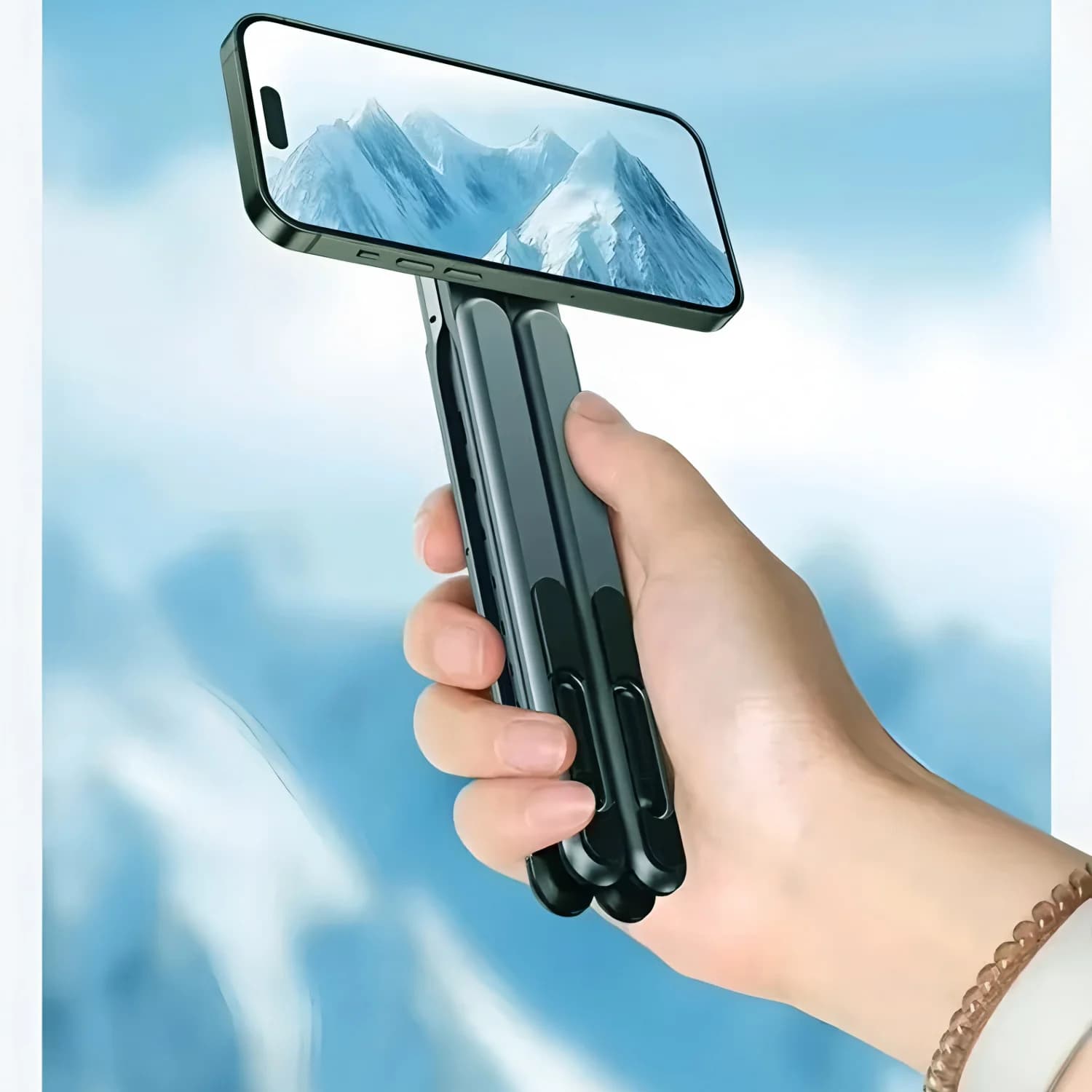 Supporto per Telefono Portatile in Metallo con Asta Selfie, Magnetico, Rotante, Multifunzione, Pieghevole per Telefono, Laptop, Tablet