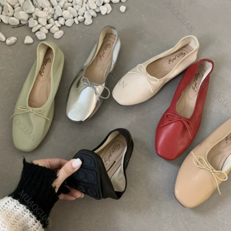 Scarpe da donna Mary Jane con fiocco a farfalla, scarpe basse da donna, ciabatte da donna in PU, scarpe da ballo di lusso per donna