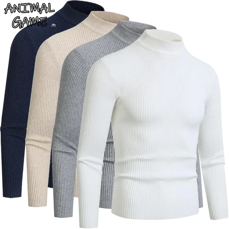 Gioco di animali Autunno Maglioni a collo finto da uomo Maglione pullover a collo alto a maniche lunghe Maglione invernale a righe calde Camicetta fredda in maglia di base
