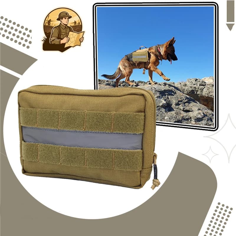 Marsupio tattico per cani da esterno in nylon 1000d per sport all'aria aperta con design a striscia riflettente per il trasporto di dolcetti con guinzaglio per cani