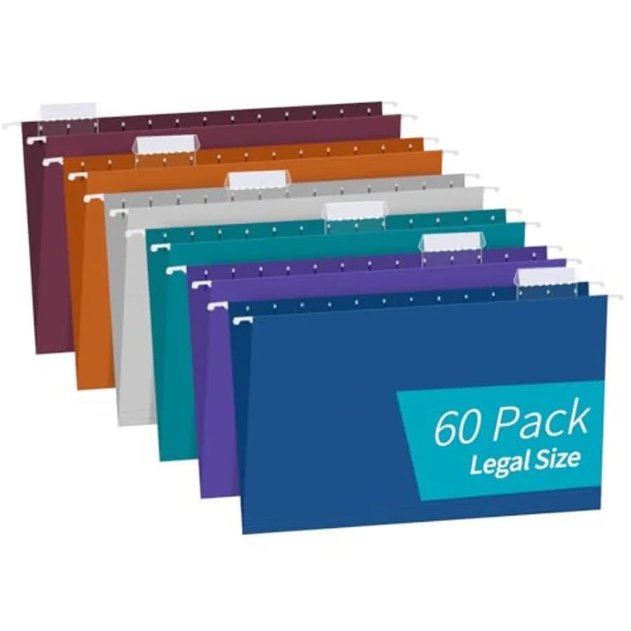 Cartelle Sospese (60 Pezzi) Rinforzate Formato Legale per Documenti Voluminosi, con Linguette Regolabili per Archivio