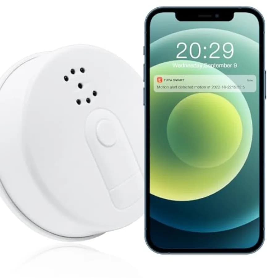 Home security nanny cam in smoke detector design, ABS plastic, white, 1080P WiFi hidden spy camera with motion detection and ni