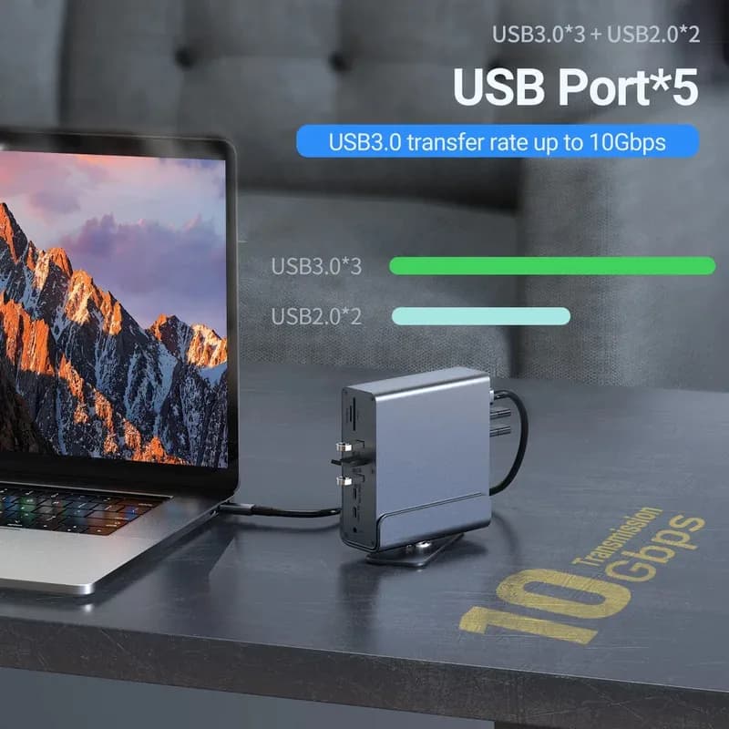 Docking station USB-C 15 in 1 Hub verticale 4K HD con triplo monitor, RJ45 1000M, USB 3.0/2.0, PD 3.0, SD/TF, audio 3.5 per Mac Pro