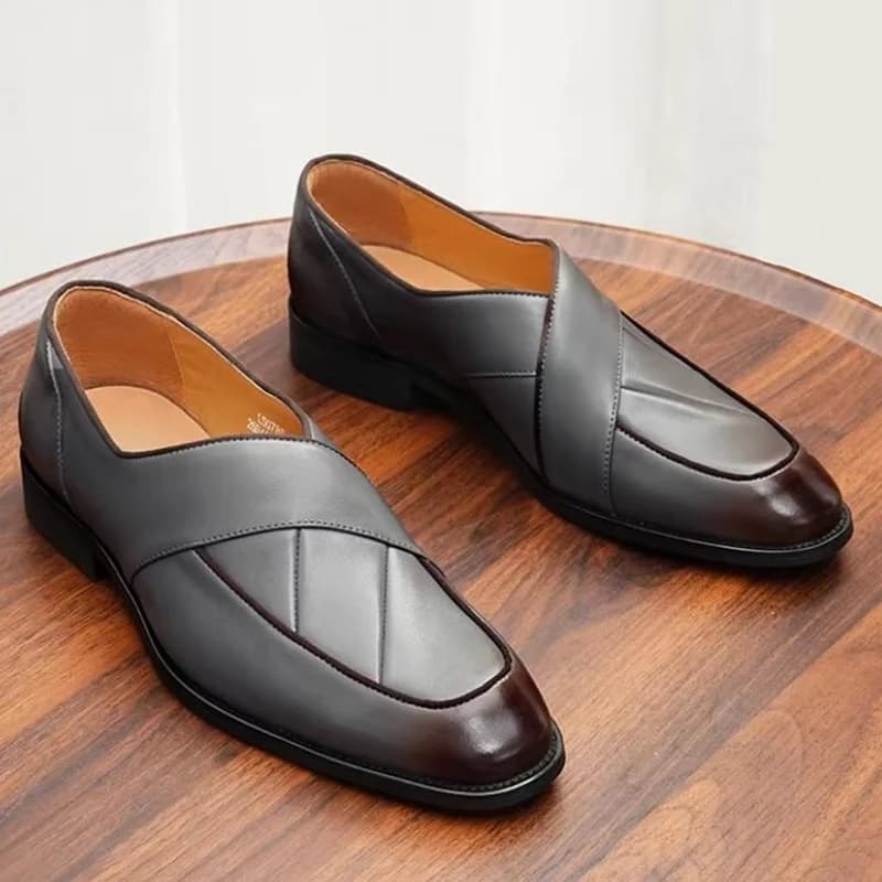 High Quality Business Casual Leather Shoes For Men New Style Genuine Leather Slip-on Square Toe Loafers Black Gray Formal Shoes
