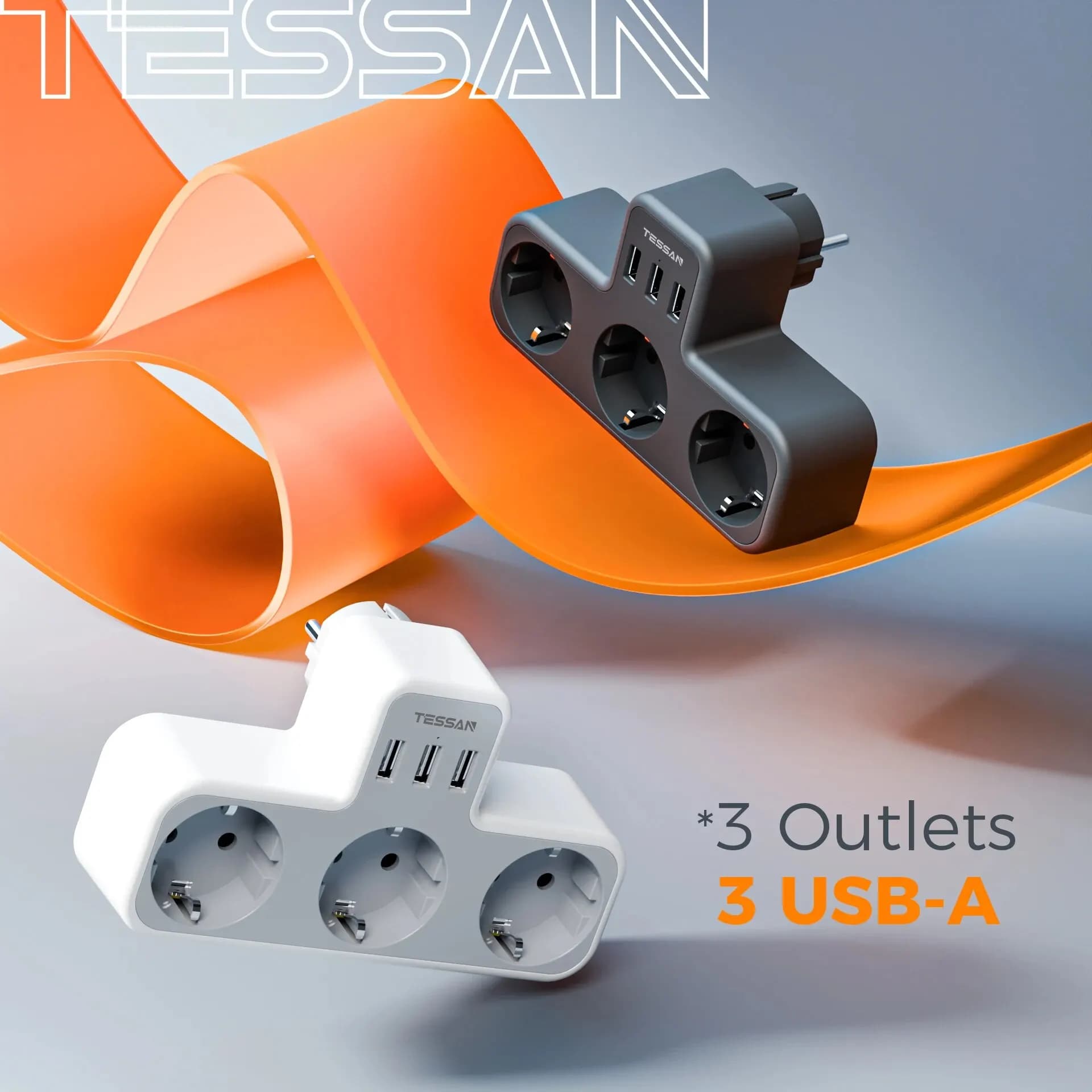 Presa multipla TESSAN EU con 3 prese CA + 3 porte USB, adattatore per presa di corrente per caricatore da muro 6 in 1 protezione da sovraccarico per la casa
