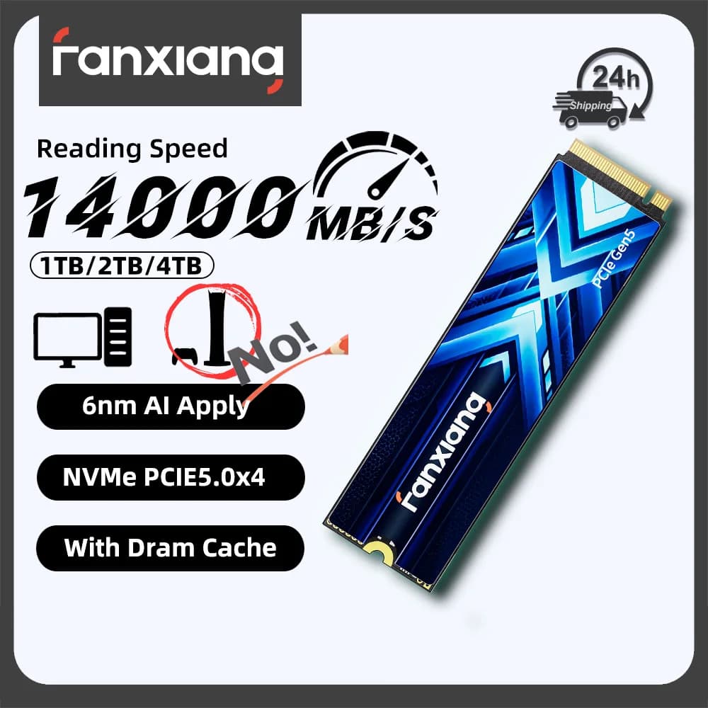 Fanxiang S910 M.2 SSD 1TB 2TB 4TB 14000MB/s PCIe 5.0 M.2 NVMe SSD con Cache DRAM, Unità a Stato Solido Interna per Laptop e PC