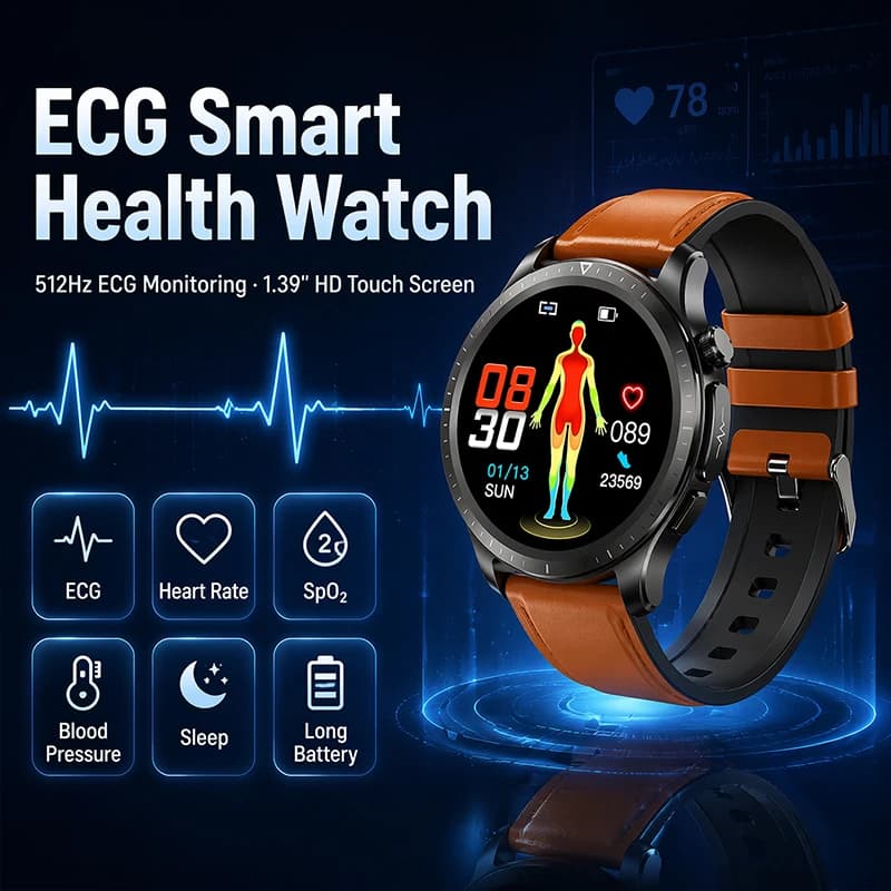 Smartwatch Sportivo 2026 ECG con Schermo HD da 1.39'', Impermeabile IP68, Chiamate BT, Monitoraggio Frequenza Cardiaca e Salute