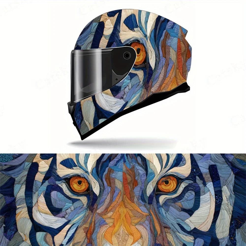 Decalcomania per casco da motociclista con motivo artistico occhi di tigre, adesivo avvolgente in vinile per casco autoadesivo impermeabile, fantastica pellicola per graffiti fai-da-te