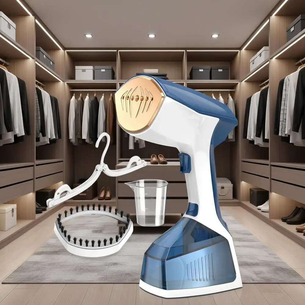 Vaporizzatore Portatile per Vestiti da 1600W con Serbatoio da 360ml, LCD, Spegnimento Automatico, Rimuovi Pieghe con Appendiabiti e Spazzola