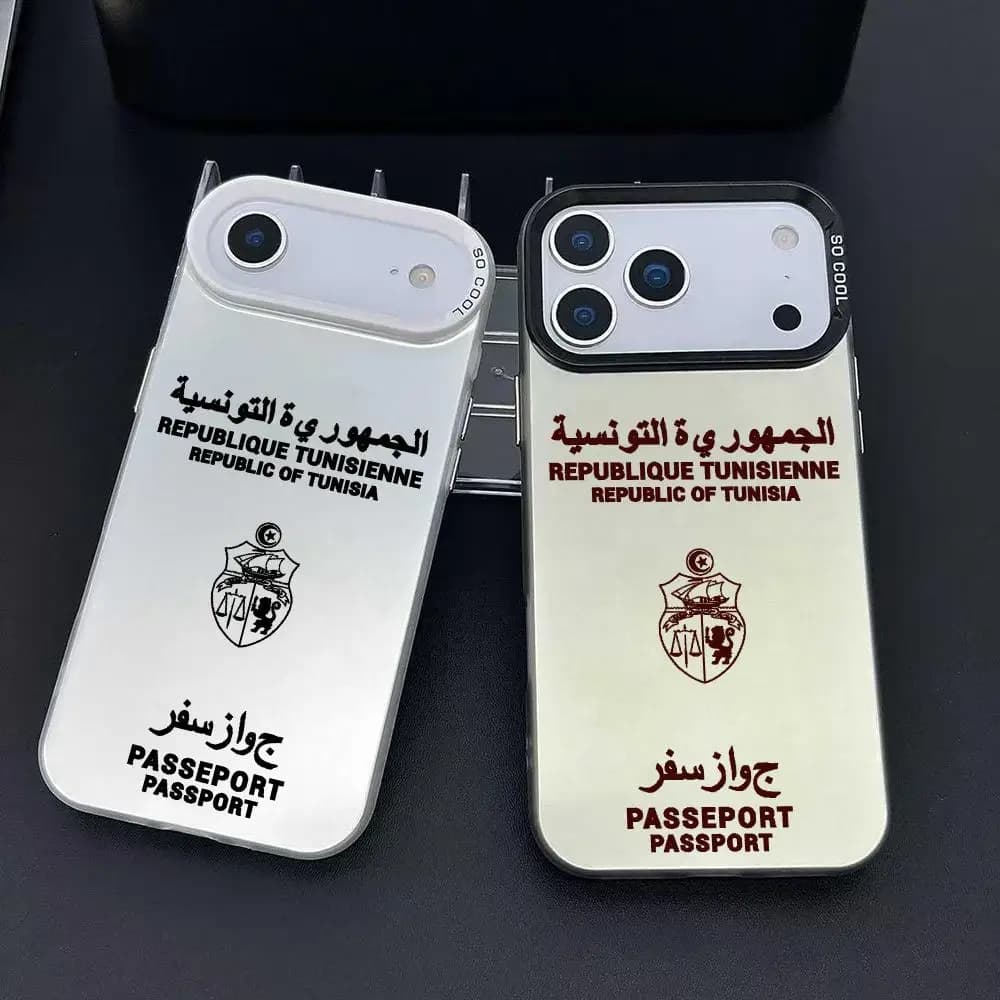 Tunisia Passport Design Phone Case For iPhone 17 16 15 14 13 12 11 Pro Max Air Colorful Matte Laser Aurora Shockproof Phone Case