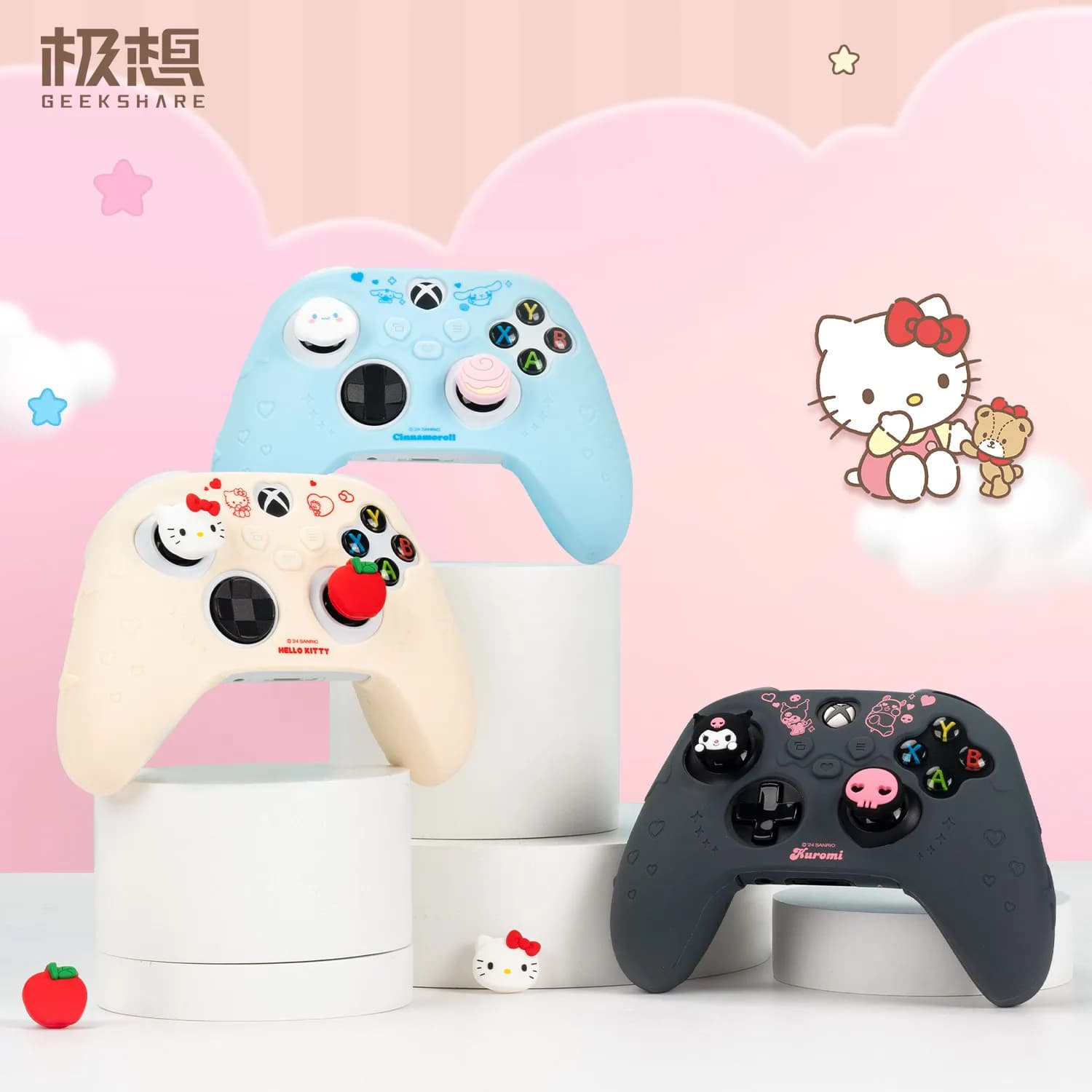 GEEKSHARE Hello Kitty Sanrio Custodia protettiva in silicone per Xbox Series XBOX XSX Gamepad Simpatico cappuccio per joystick Antiscivolo Gaming Skin