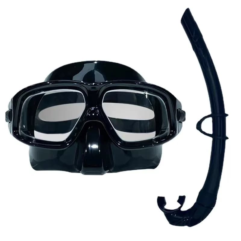 Professional underwater mask with UV protection, silicone snorkeling glasses for adults and tubular set in two pieces