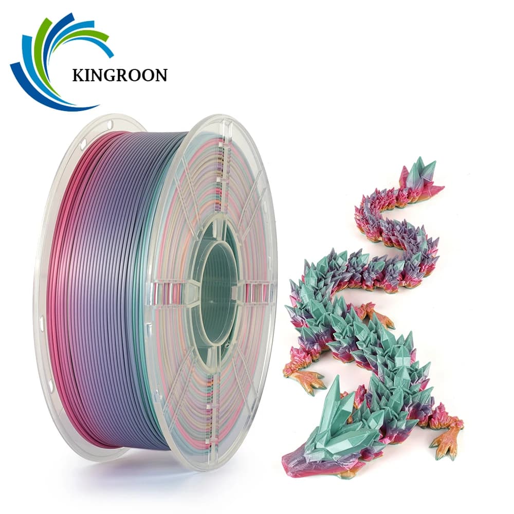 KINGROON Newest Color 3D Printer Filament PLA Silk Rainbow Multicolor Gradient Consumption Printing 1.75mm 1kg Plastic Spool