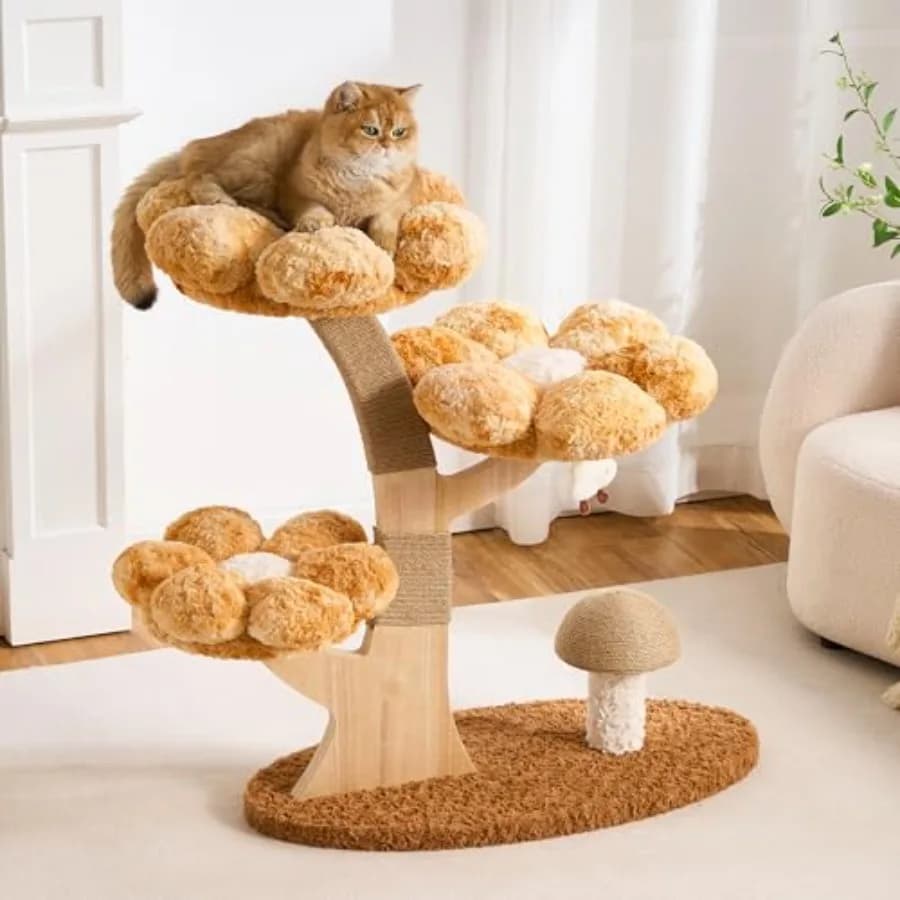 Albero per Gatti Moderno per Gatti da Interno, Grande per Adulti, 37 Pollici, a Forma di Fiore, con Tiragraffi, Lussuoso ed Estetico, con C