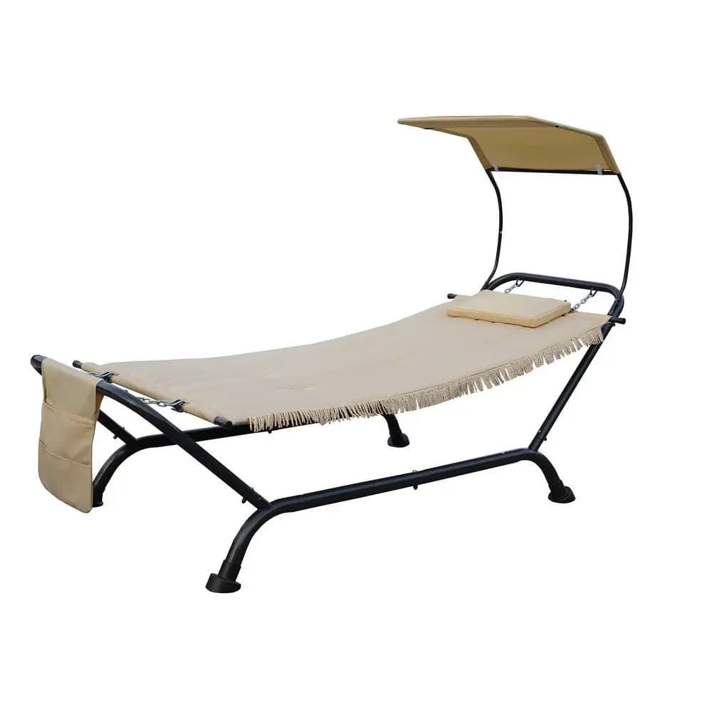 Amaca da Esterno Ailsa con Supporto, Cuscino, Tasche Portaoggetti, Tela Beige e Telaio Nero