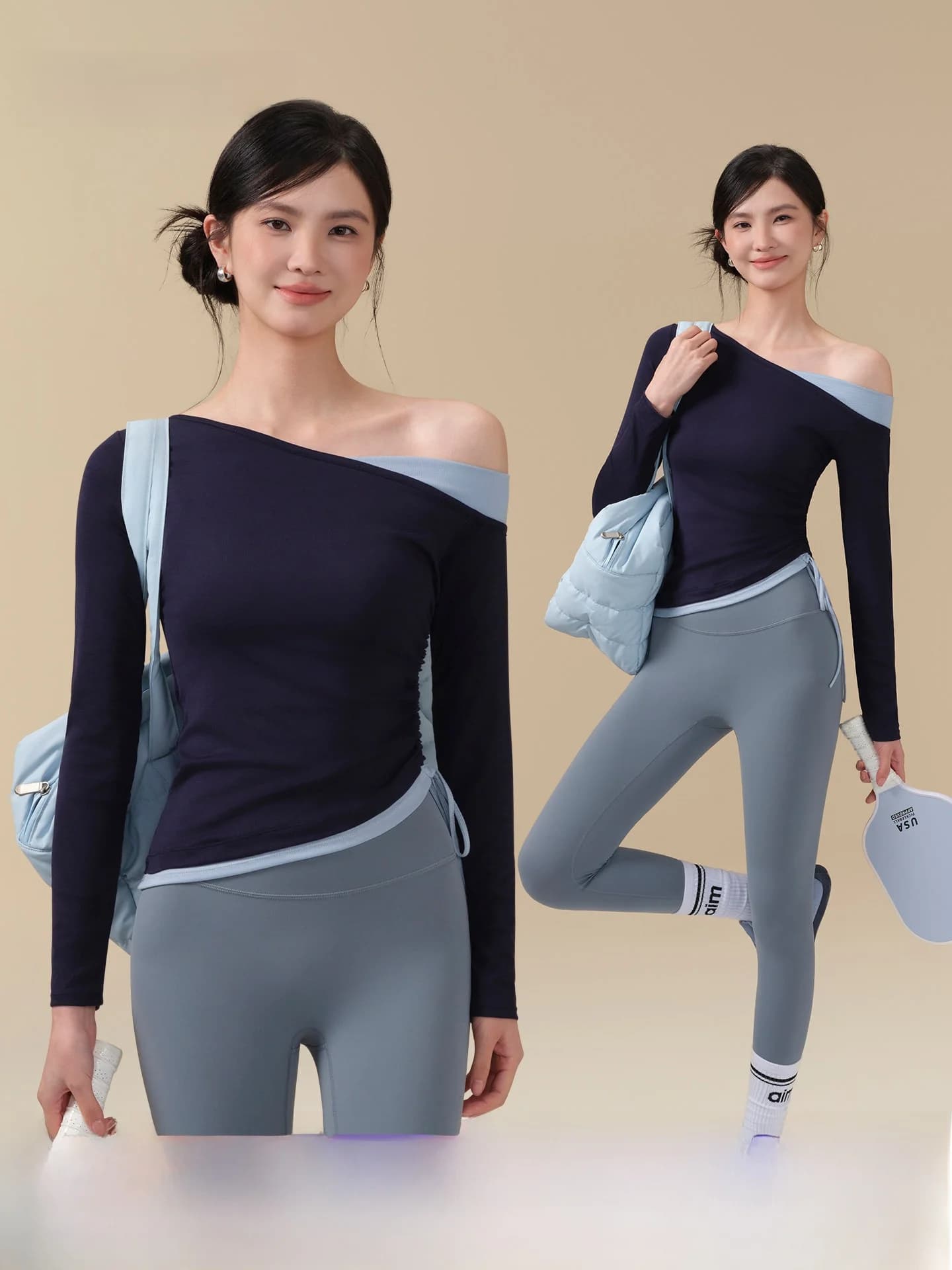Abbigliamento da Yoga e Fitness per Donne, Manica Lunga, per Pilates, Traspirante, Delicato sulla Pelle, in Nylon, con Design Elegante sul Petto