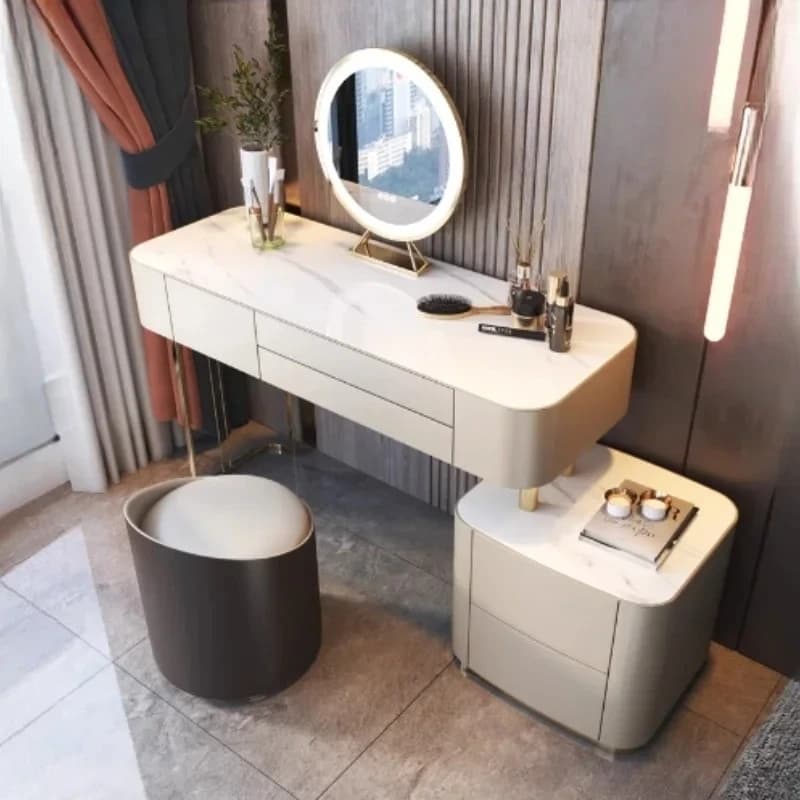 Toeletta Smart Home Professionale con Specchio LED, Luci e Organizer Integrato - Moderna Coiffeuse da Camera