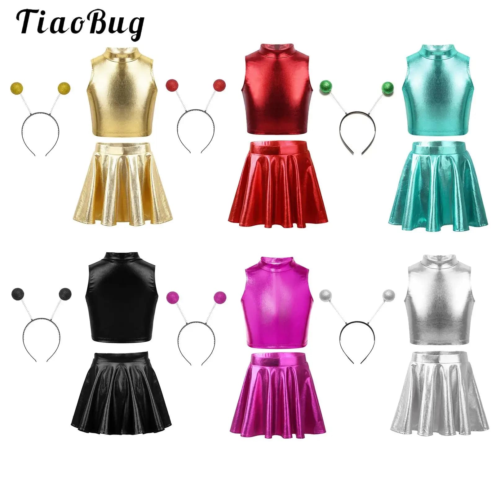 Costume cosplay per ragazze, astronauta dallo spazio estero di Halloween, robot alieno, canotta metallica, top corto e gonna a pieghe, set da ballo di carnevale