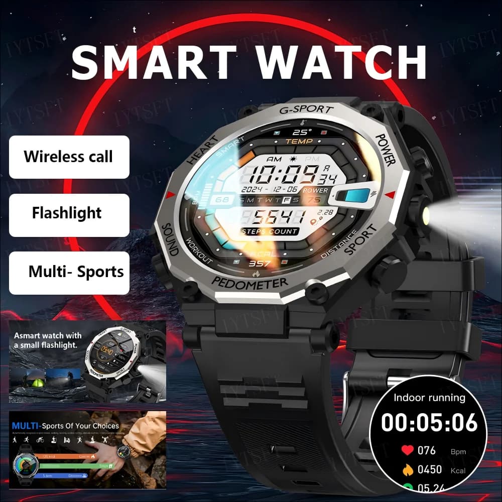 LAXASFIT 2025 New Smart Watch Bluetooth Talk with LED flashlight Smart Watch for outdoor sports