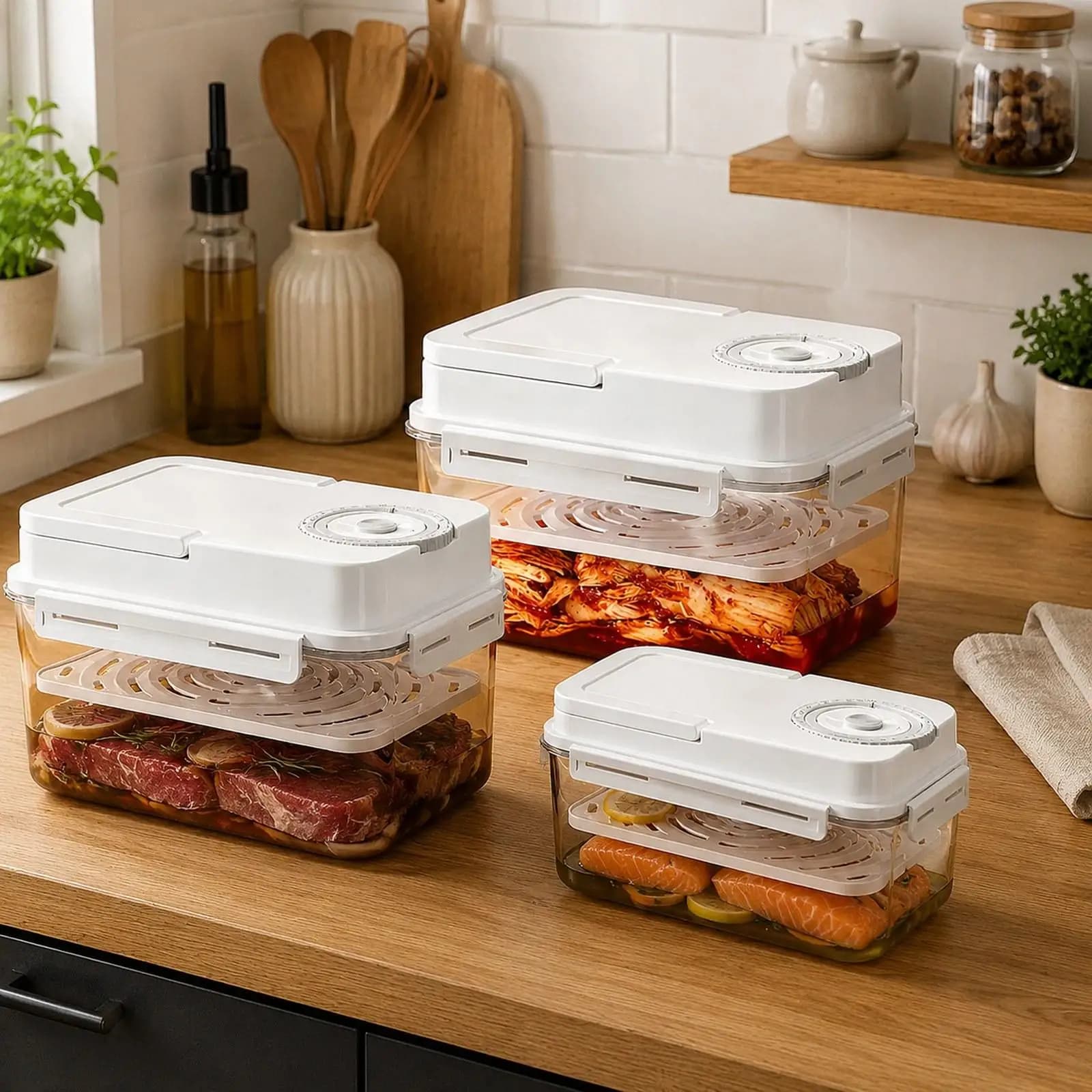Kimchi Container Food Storage Container Multipurpose and Handle Portable Pickle Jar Fresh Keeping Box for Office Refrigerator