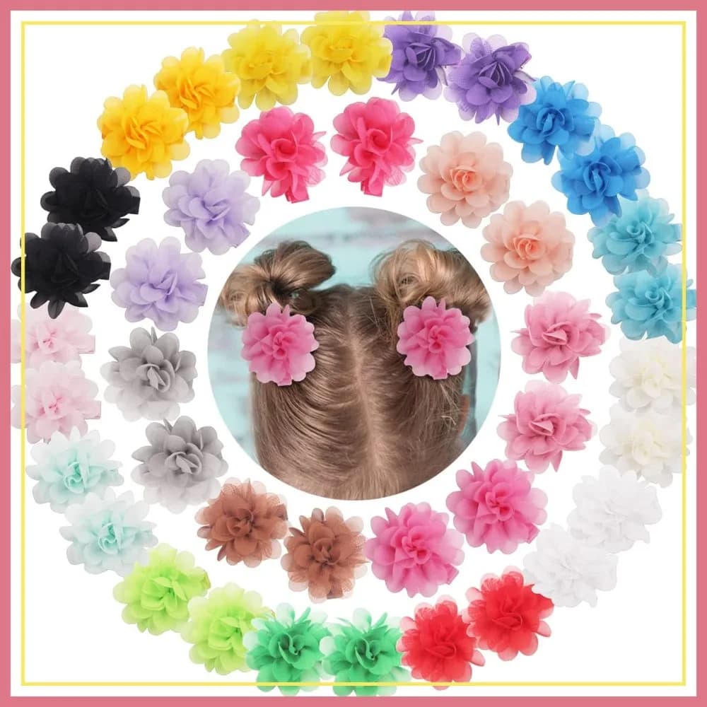 DeD 40 pezzi di fermagli per capelli con fiore in chiffon da 2 pollici, piccoli fermagli per capelli, set di 20 paia