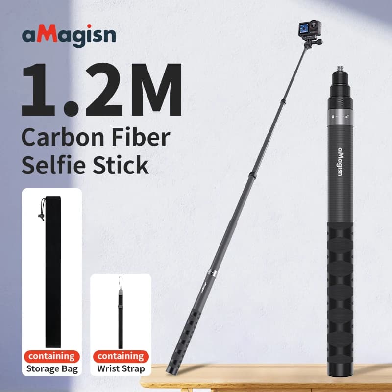 Bastone selfie invisibile monopiede esteso in fibra di carbonio da 1,2 m palo lungo per GoPro13 12 Insta360 X4/3/2 Action5Pro accessorio per fotocamera