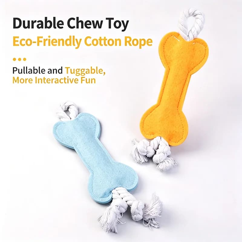 Felt Bone-Shaped Chew Toy for Puppies: Non-Woven Fabric Dental Teether & Tug-of-War Rope - Safe for Interactive Play
