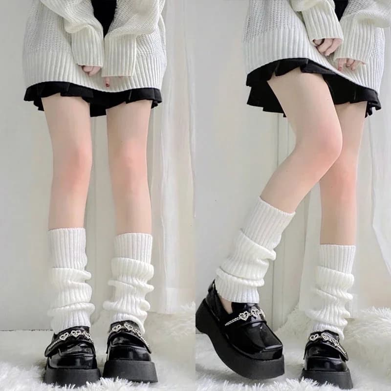 Scaldamuscoli lavorati a maglia da 40cm donna Sweet Jk Lolita coprigambe a righe gotiche Y2k coprigambe scaldamuscoli Leggings Slouch Socks