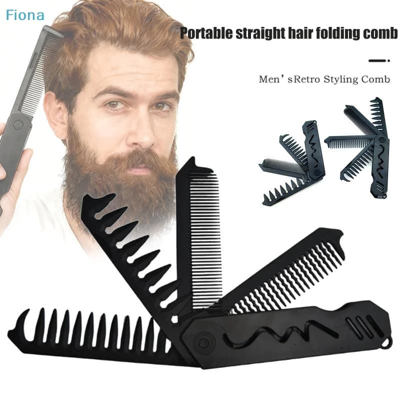 ✔ Pettine Pieghevole Multifunzione per Barbiere, Pettine a Denti Larghi in Plastica per Capelli e Barba, Strumento di Styling Tre/Quattro in Uno