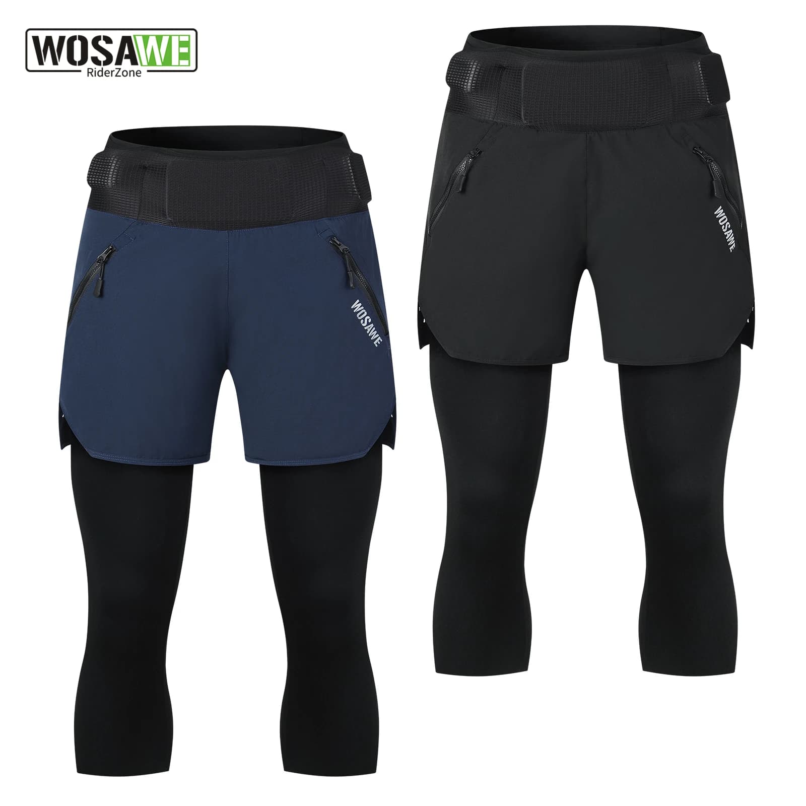 WOSAWE Pantaloncini da Ciclismo MTB 2-in-1 Estivi per Uomo e Donna con Imbottitura in Schiuma, Vita Alta e Cordoncino, Idrorepellenti
