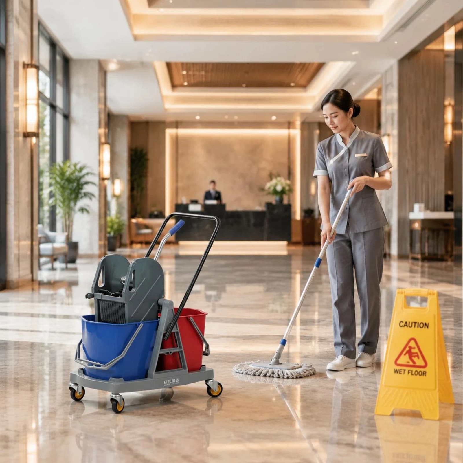 Carrello per Pulizie con Doppio Secchio da 34 Litri, Separazione Acqua Pulita e Sporca, Strizzatore Integrato, Facile da Spostare