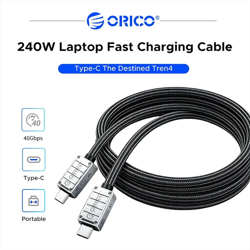 ORICO PD 240W USB C to C Cable 40Gbps Data Sync 8K60Hz Display Video Transmission Braided Charging Wire for MacBook Phones