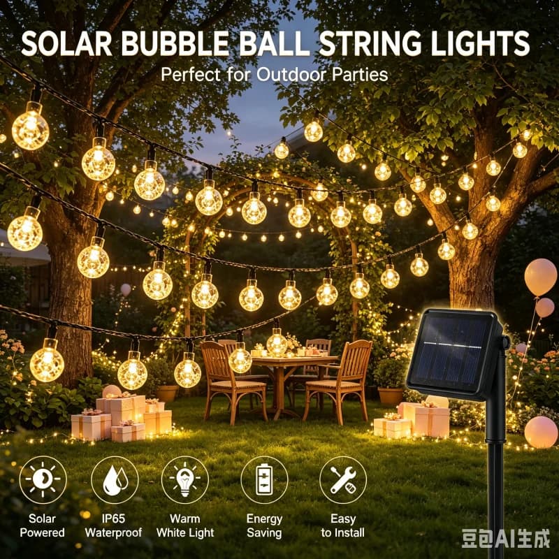 Outdoor Globe Fairy Lights, Solar Warm White Bubble Ball String Lights for Garden Patio Yard Fence Holiday Christmas Decor