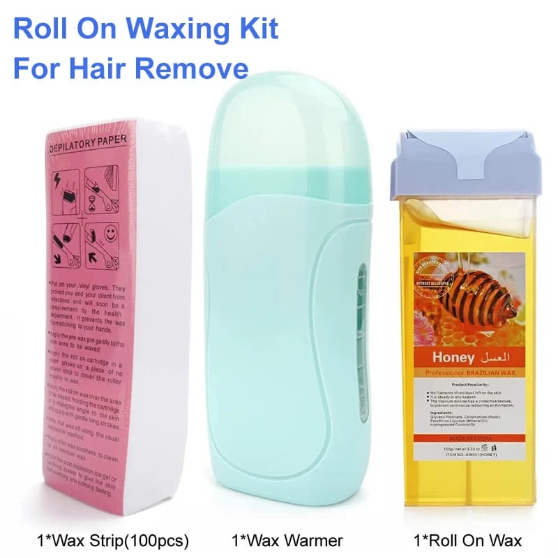 Kit per la depilazione con crema per cera depilatoria unisex con riscaldatore per cera a rullo Strumento per attrezzatura per la depilazione con cartuccia calda