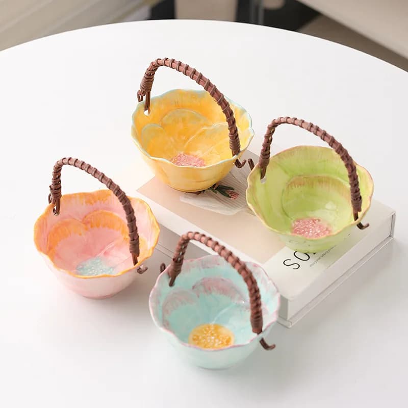 Flower portable ceramic fruit basket fruit plate tea table snack plate household dried fruit storage basket gift