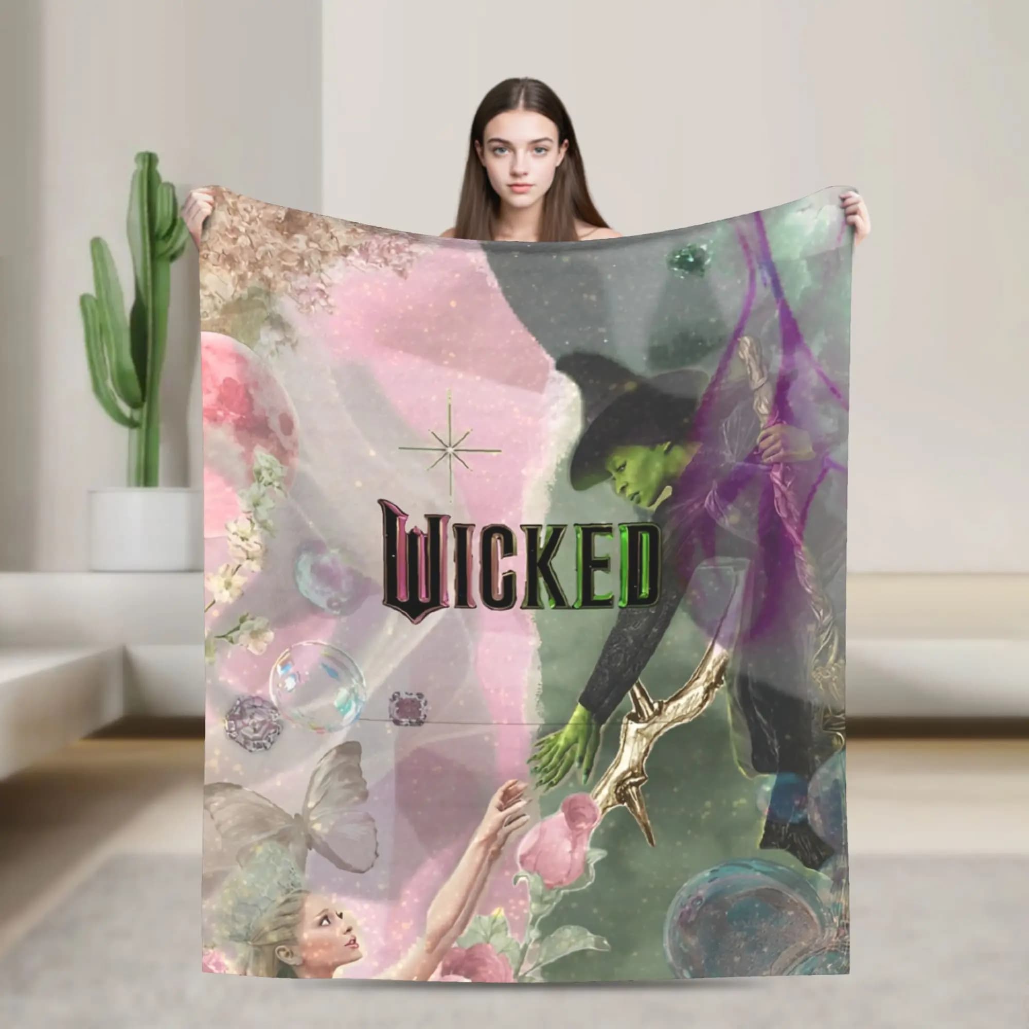 Wicked Elphaba & Glinda Tonal Blanket Quality Warm Throw Blanket Winter Travel Outdoor Graphic Bedspread