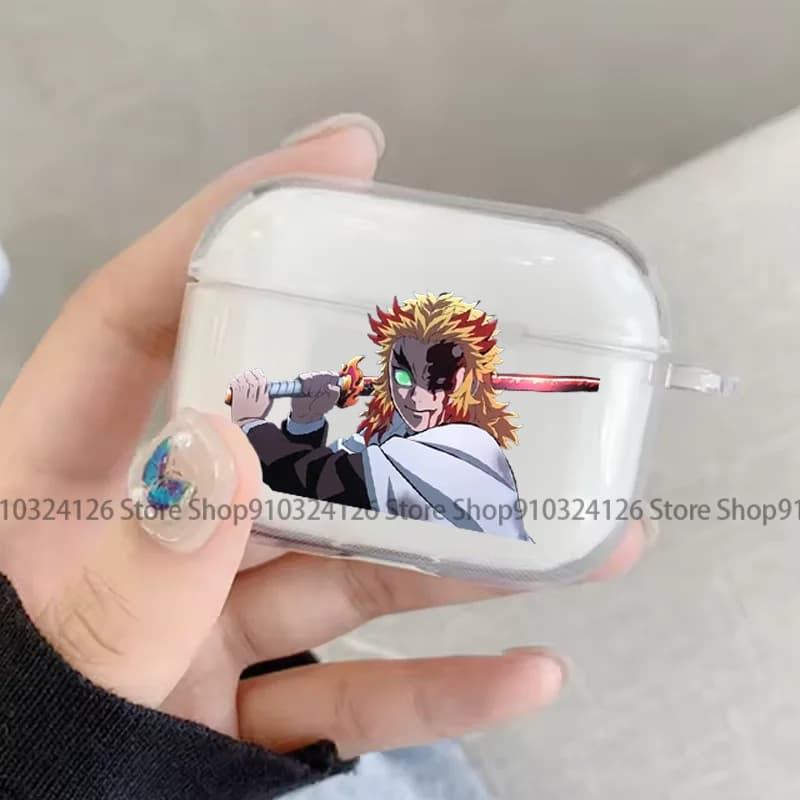 Demon Slayer Rengoku Kyoujurou Silicone Case TPU for AirPods 4 Pro 1 2 3 Transparent Bluetooth earphone case