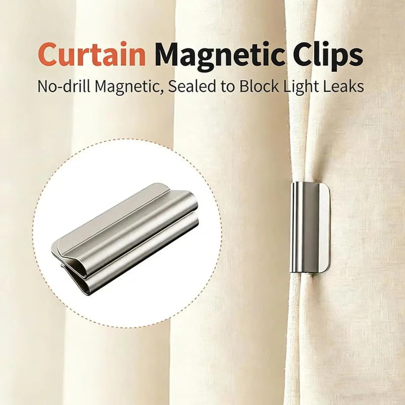 Clip Magnetiche per Tende 10 Pezzi in Acciaio Inossidabile, Fermagli per Tende Oscuranti per Finestre, Doccia, Ufficio, Camera da Letto