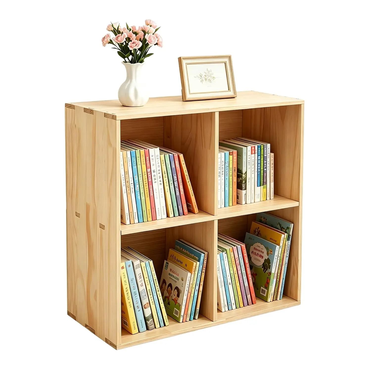 Solid Wood 4 Cube Shelf 2-Tier Storage Organizer Vertical Horizontal Bookcase Bedroom Study Office, Customized