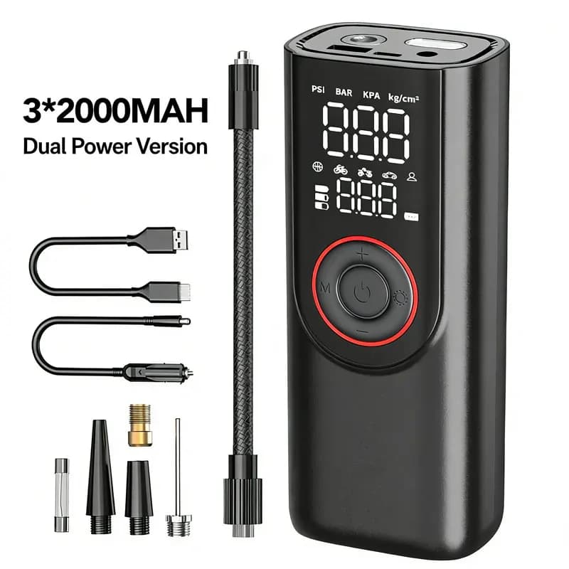 6000mAh portable air compressor, 2-in-1 pump and power bank with SOS LED light, for car, motorcycle, balloons