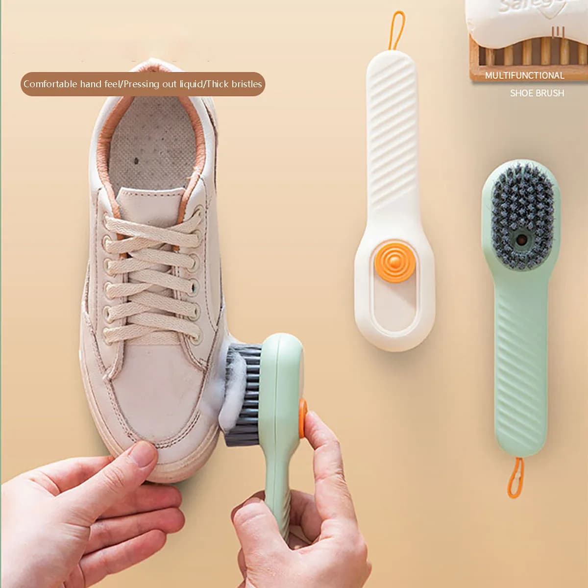 Spazzola per Scarpe con Erogazione Automatica di Liquido, Multifunzione, con Setole Morbide, per Pulizia di Scarpe e Vestiti