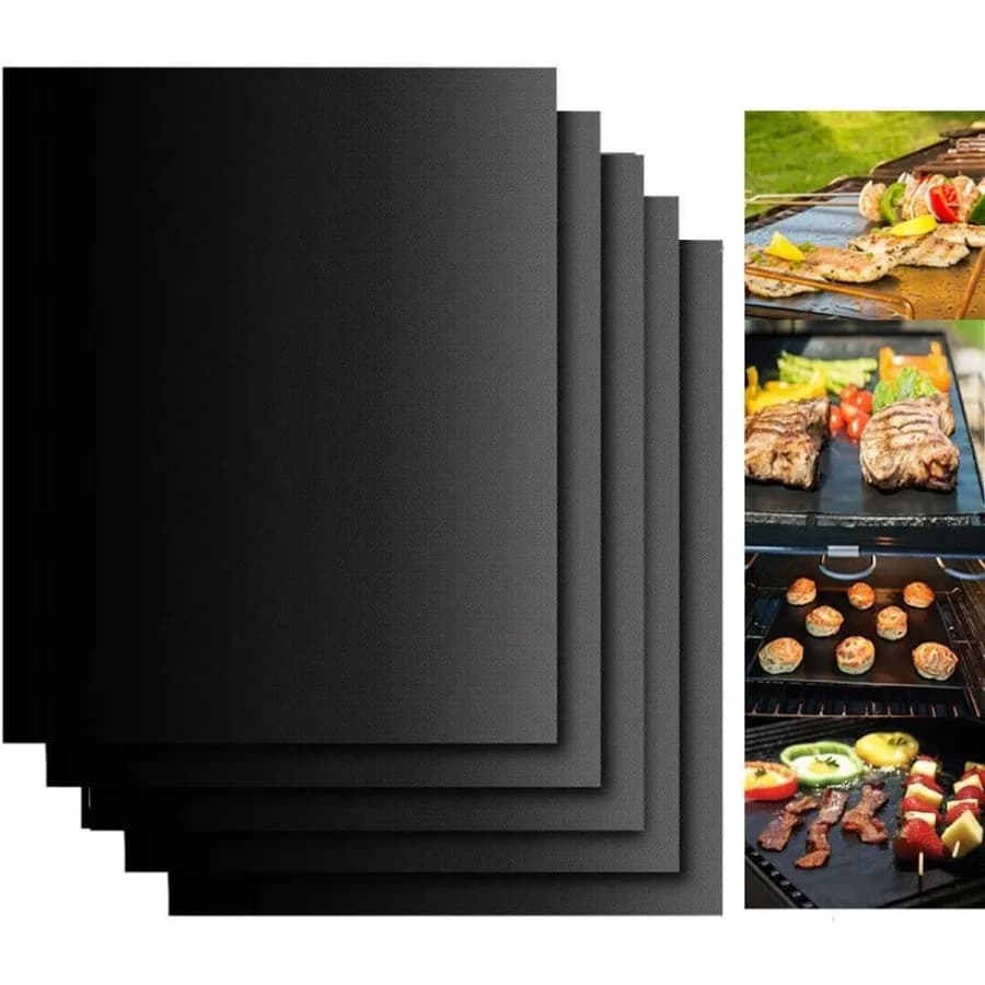 Grill Mats for Outdoor Grill, Grill Mats Non Stick Set of 5 BBQ Grill Mat Baking Mats Teflon BBQ Grilling Accessories Reusable, Works on Gas, Charcoal, Electric Grill, Black
