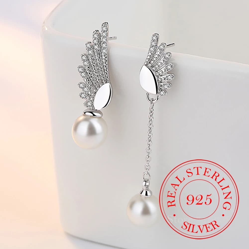 Gioielli in argento sterling 925, orecchini semplici con cristalli e perle a nappa lunga per donne, gioielli da cerimonia, regalo per amiche.