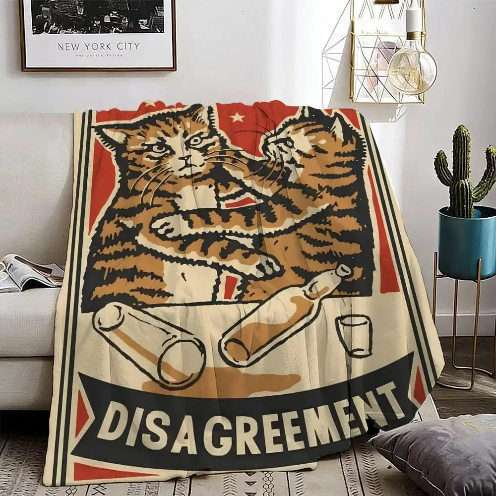 Funny Cheers Drunk Cats Throw Lightweight 240g Flannel Blanket Soft Skin-friendly for Summer Cooling
