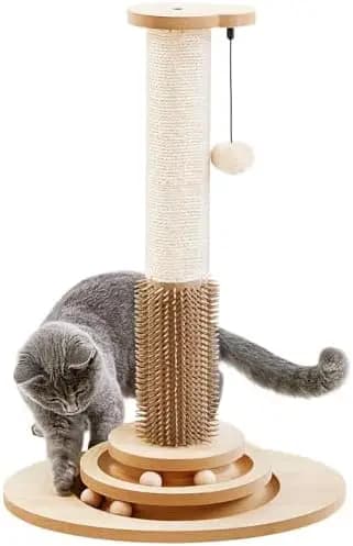 Made4Pets Tiragraffi per Gatti da 23 Pollici con Spazzola Auto-Pulente e Giocattoli