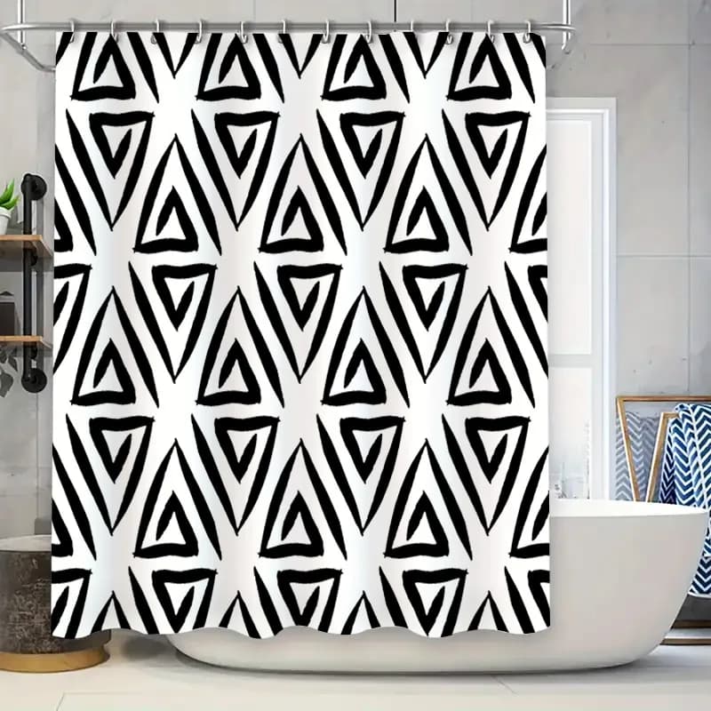 Elegante tenda da doccia con motivo geometrico bianco nero per bagni Set di rivestimenti da bagno decorativi in tessuto resistente all'acqua in multi